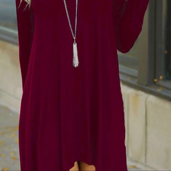 Red wine loose v neck dress - Picture 2 of 2